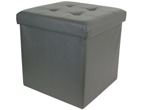 Pouf coffre pliable PU assise capitonnée (Gris)