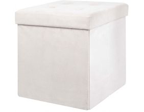 Pouf coffre pliable en suédine assise capitonnée (Beige)