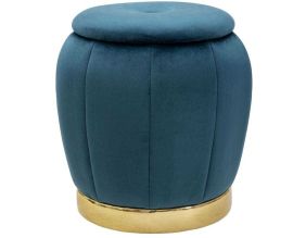 Pouf coffre de rangement en tissu Paris 43 x 43 cm (Bleu et doré)