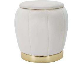 Pouf coffre de rangement en tissu Paris 43 x 43 cm (Crème et doré)