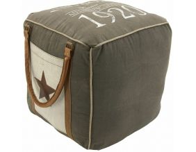 Pouf en coton et cuir Vintage