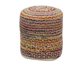 Pouf en coton et jute multicolore