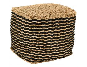 Pouf carré en jonc naturel et noir