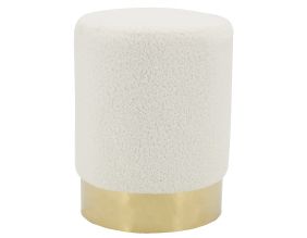 Pouf rond en bouclette et métal doré (Blanc)