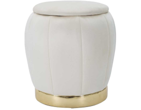 Pouf en tissu et métal 2 en 1 Paris 43 x 43 cm (Crème et Doré)
