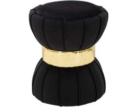 Pouf en tissu avec surpiqures Flower 40 x 44 cm (Noir)