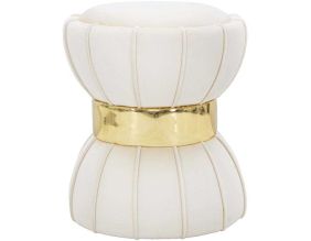 Pouf en tissu avec surpiqures Flower 40 x 44 cm (Crème)
