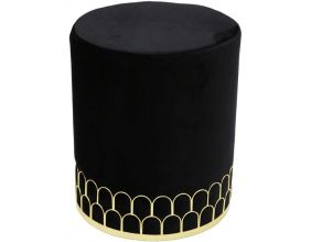Pouf en velours liseré en métal doré (Noir)