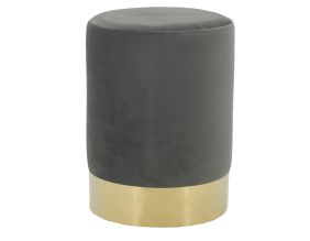Pouf en velours et métal doré (Gris)