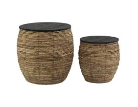 Poufs coffres en abaca et bois (lot de 2)