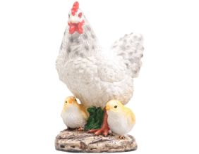 Poule avec poussins en résine 15 x 11 x 20 cm (Blanc)