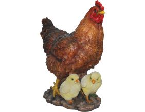 Poule avec ses poussins en résine 35 cm