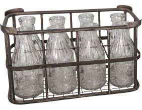 Range-bouteilles en fer avec 8 bouteilles en verre