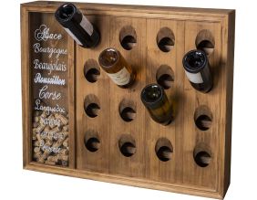 Range bouteilles mural en bois 16 bouteilles avec réserve bouchons