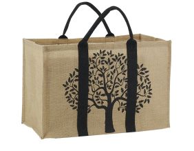 Sac à bûches en jute (Motif noir arbre)