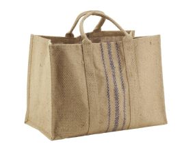 Sac à bûches en jute (Rayure bleue)