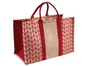Sac à bûches en jute (Chevron rouge)