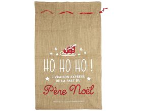 Sac à cadeaux de noel en toile de jute avec inscription (Ho ho ho)