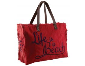 Sac en coton décor Life is a beach (Rouge)