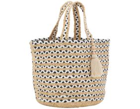 Sac en jute noir et blanc Indi avec pompon