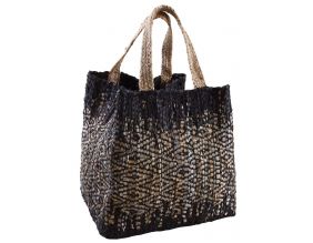 Sac de rangement en jute et cuir (Noir)