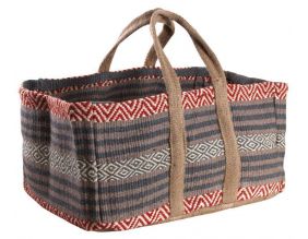 Sac à bûches en toile de jute épaisse Pampa (Taupe et rouge)