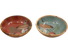 Saladier en manguier et émail Champignons (Lot de 2) (25 x 7 cm)