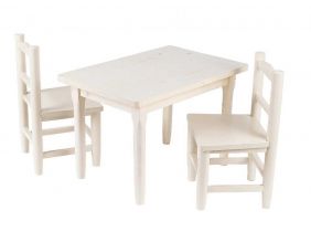 Salon enfant 1 table 2 chaises en pin blanchi