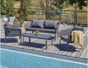 Salon bas de jardin 4 places en corde tissée et aluminium Camargue