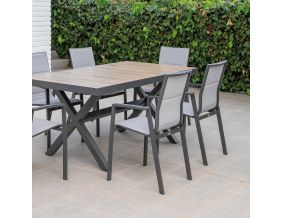 Salon de jardin en aluminium et céramique imitation bois Madrid (Anthracite)