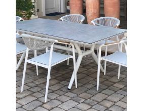 Salon de jardin en aluminium et céramique imitation bois Sidi