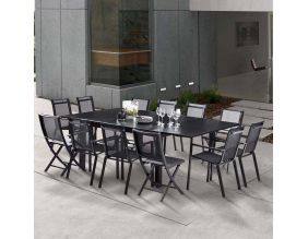 Salon de jardin en aluminium et verre Black star (Table + 8 fauteuils + 4 chaises)