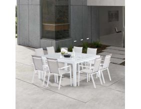 Salon de jardin en aluminium et verre White star (Table et 8 fauteuils)
