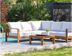 Salon de jardin d'angle 5 places en aluminium effet bois Majorque