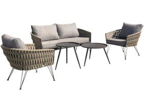 Salon de jardin bas 4 places en corde tissée taupe et acier Capri