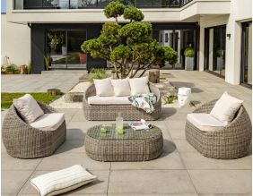 Salon de jardin bas 5 places en résine tressée demi-ronde luxe Isa