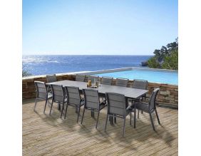 Salon de jardin design en aluminium anthracite 12 fauteuils Modulo