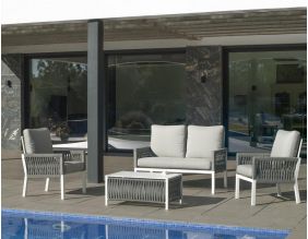 Salon de jardin détente en aluminium Mariland (Blanc et gris)