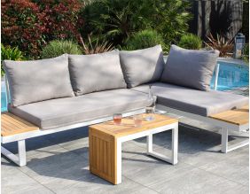 Salon de jardin modulable 4 places en bois d'acacia et aluminium Tokyo (Blanc)
