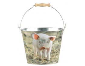 Seau en zinc et bois motif animaux (Cochon)