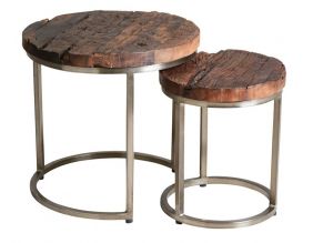 Set 2 tables gigognes en acier et bois massif