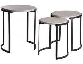 Sellettes rondes en métal et manguier (Lot de 3) (Noir)