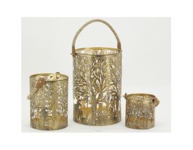 Lanternes en métal doré Cerf (lot de 3)
