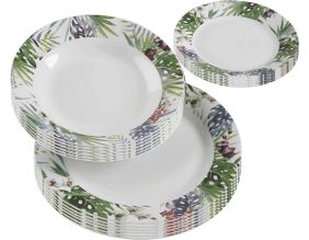 Service 18 assiettes en porcelaine décorée (Tropical)