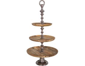 Serviteur en fonte  d'aluminium avec 3 plateaux en bois