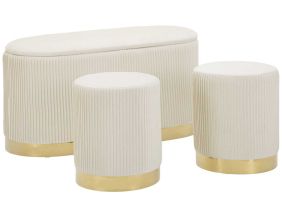 Set un banc et deux poufs en tissu avec rangement Shopy