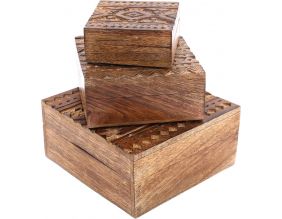 Set de 3 boîtes carrées en bois de manguier Aztek