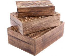 Set de 3 boîtes rectangulaires en bois de manguier Aztek