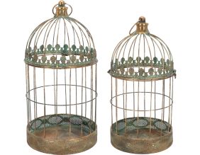 Set de 2 cages décoratives en métal vieilli