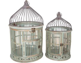 Set de 2 cages décoratives rondes en bois et zinc